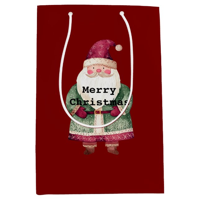 Green Red MerChristmas Santa Mittlere Geschenktüte (Vorderseite)