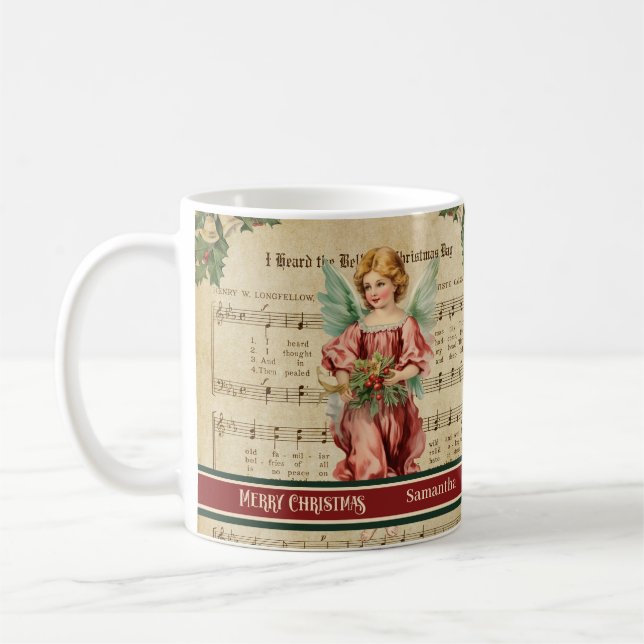 Green Red Merry Christmas Mug Angel Keepsake Gift (Gauche)