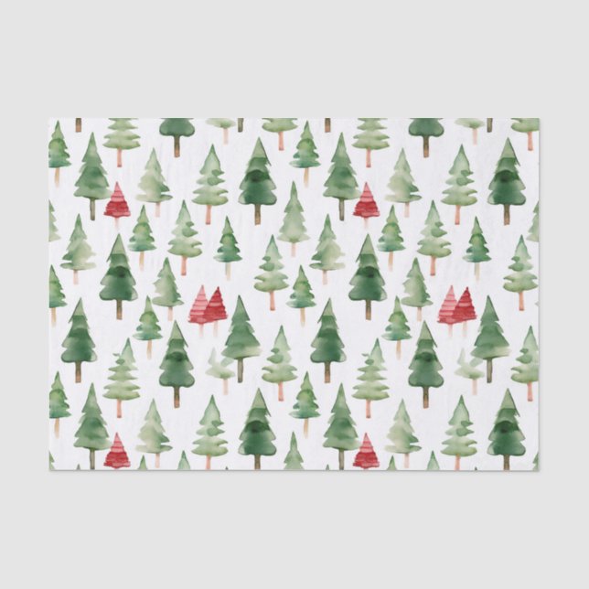 Green Red Merry Christmas Trees Seidenpapier (Vorderseite)