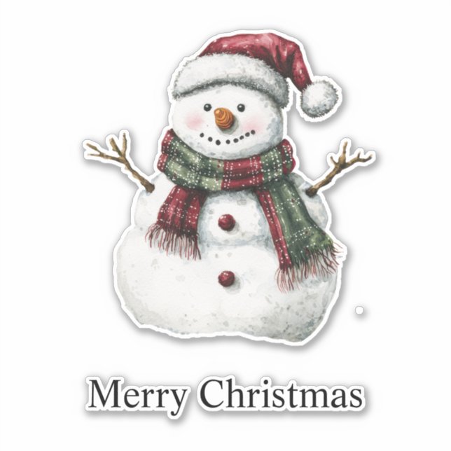 Green Red Merry Christmas Trees Snowman Aufkleber (Vorderseite)