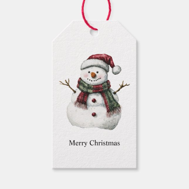 Green Red Merry Christmas Trees Snowman Geschenkanhänger (Vorderseite)