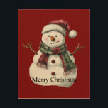 Green Red Merry Christmas Trees Snowman Holzdruck<br><div class="desc">Rot grün Weihnachtsbaumen Schneemann</div>