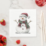 Green Red Merry Christmas Trees Snowman Serviette<br><div class="desc">Rot grün Weihnachtsbaumen Schneemann</div>