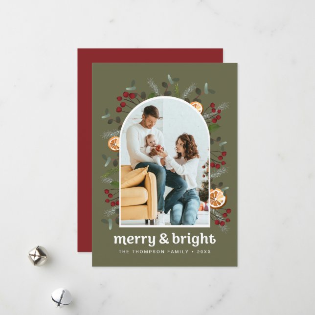 Green Red Mod Arch Frame Family Foto Weihnachten (Vorderseite/Rückseite Beispiel)
