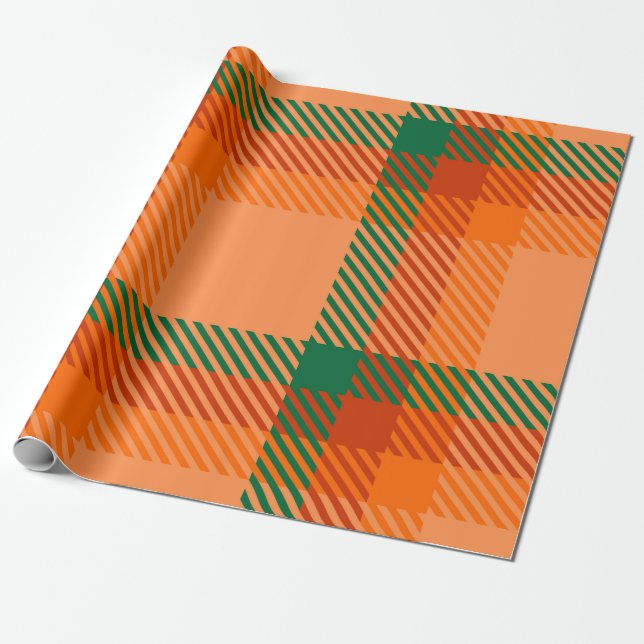 Green, Red, Orange und Beige Tartan Kariert schott Geschenkpapier (Ungerollt)