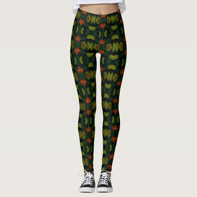 Green & Red PatternedFloral Mosaic Women's Legging (Devant)