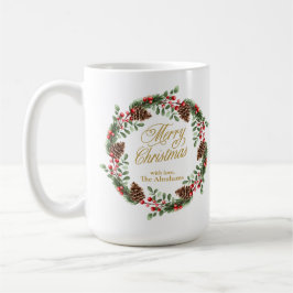 Green Red Pine Cones Gold Script Weihnachtsschuld Kaffeetasse