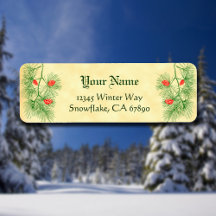 Green Red Pine Editable Holiday Address Labels