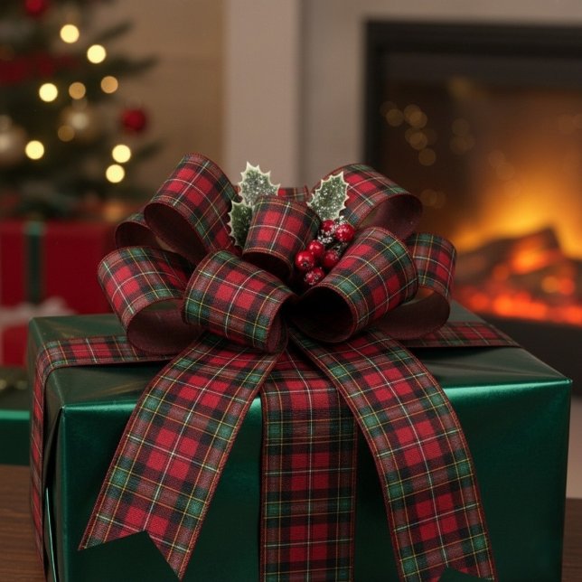 Green Red Plaid Christmas  Ripsband (Green Red Plaid Christmas Grosgrain Ribbon)