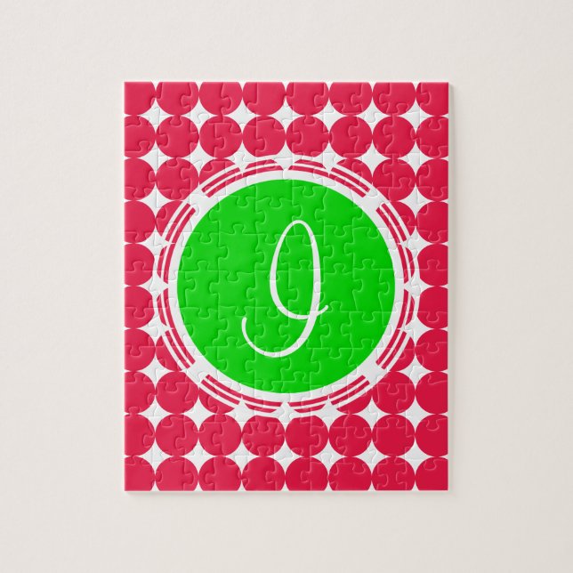 Green & Red Polka Dot Monogram (Vertikal)