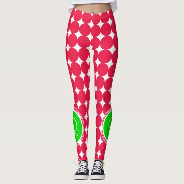 Green & Red Polka Dot Monogram Leggings (Vorderseite)