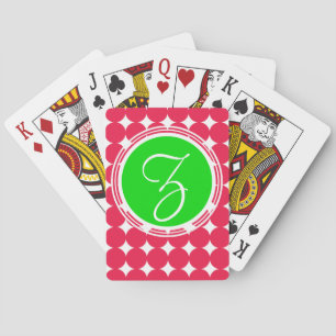 Green & Red Polka Dot Monogram Spielkarten