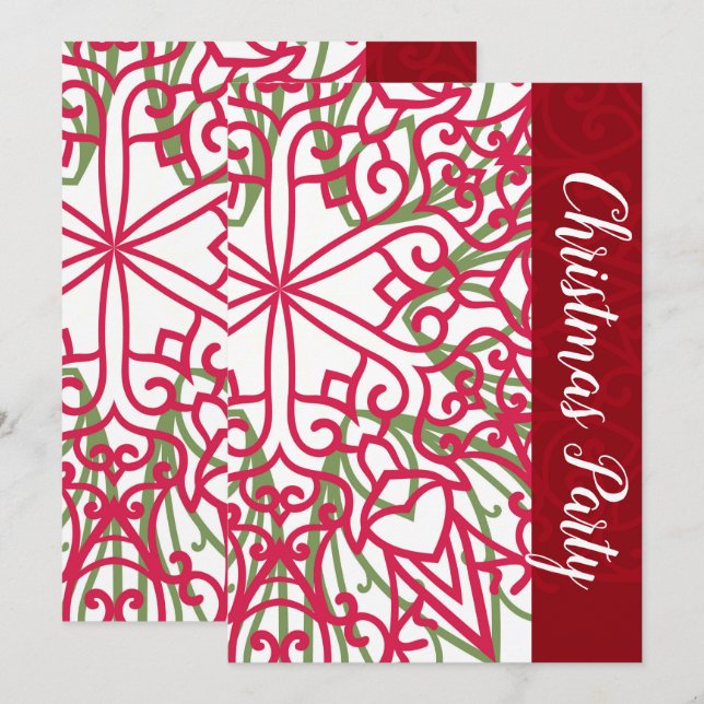 Green & Red Snowflake Weihnachten Weihnachten Einladung (Vorne/Hinten)
