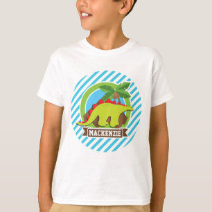 Green & Red Stegosaurus Dinosaurier; Blau & Weiß T-Shirt