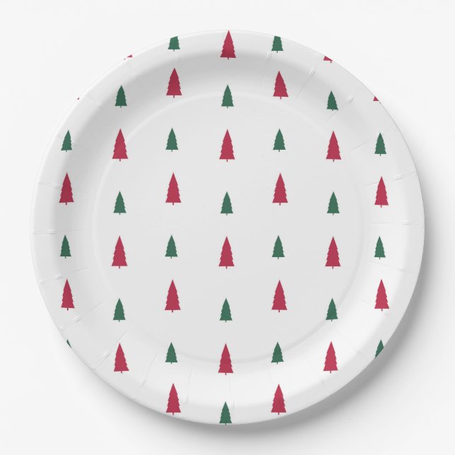 Green & Red Trees Simple Modern Christmas  Pappteller (Vorderseite)