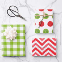 Green & Red Watercolor Dots Gingham Wrapping Paper Geschenkpapier Set