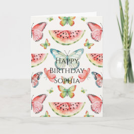 Green Red Watermelon Blue Butterflies Birthday Karte