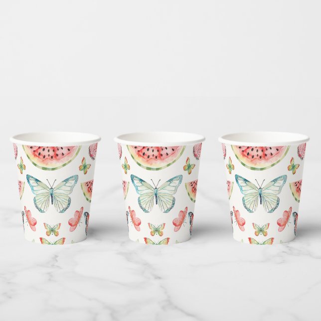 Green Red Watermelon Blue Butterflies Birthday Pappbecher (Multi)