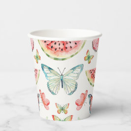 Green Red Watermelon Blue Butterflies Birthday Pappbecher