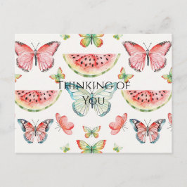 Green Red Watermelon Blue Butterflies Birthday Postkarte