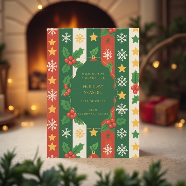 Green Red Whimsical Strip Wasserfarbe Ferienkarte (Von Creator hochgeladen)