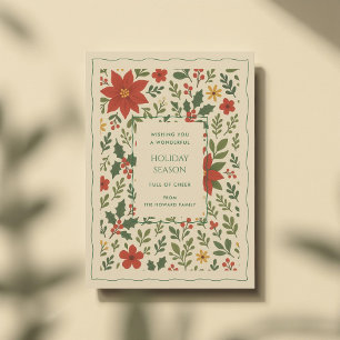 Green Red Whimsisical Floral Watercolor Feriencard