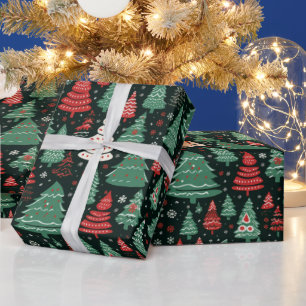 Green Red White Christmas Trees Schwarze Weihnacht Geschenkpapier