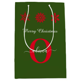 Green Red White Monogram Script Frohe Weihnachten Mittlere Geschenktüte