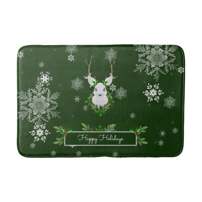 Green Reindeer Bath Mat Badematte (Vorderseite)