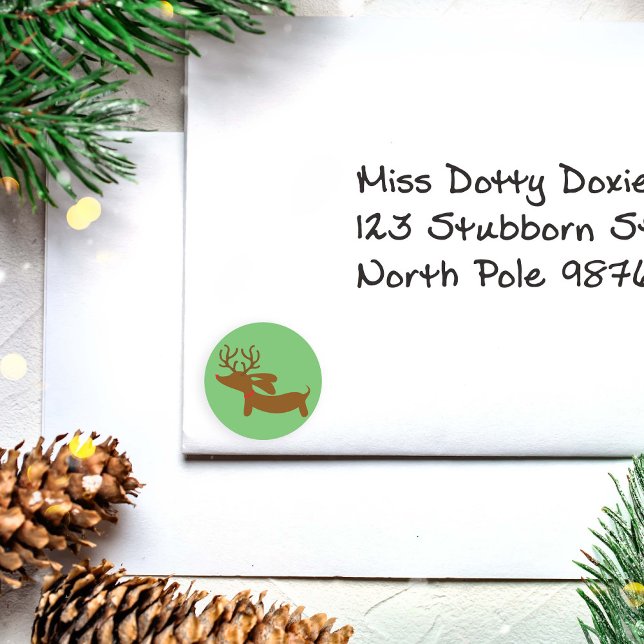 Green Rentier Dackel Holiday Umschlag Aufkleber (reindeer dachshund Christmas envelope seal)