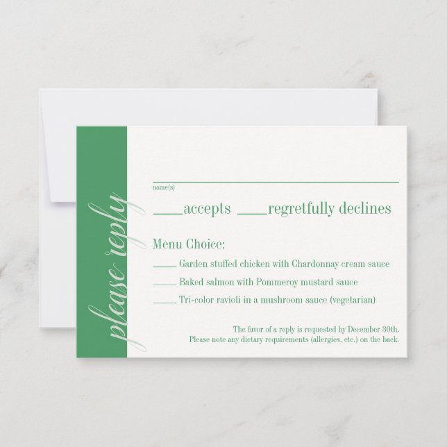 Green Response Card, Caroline Wedding Collection RSVP Karte (Vorderseite)