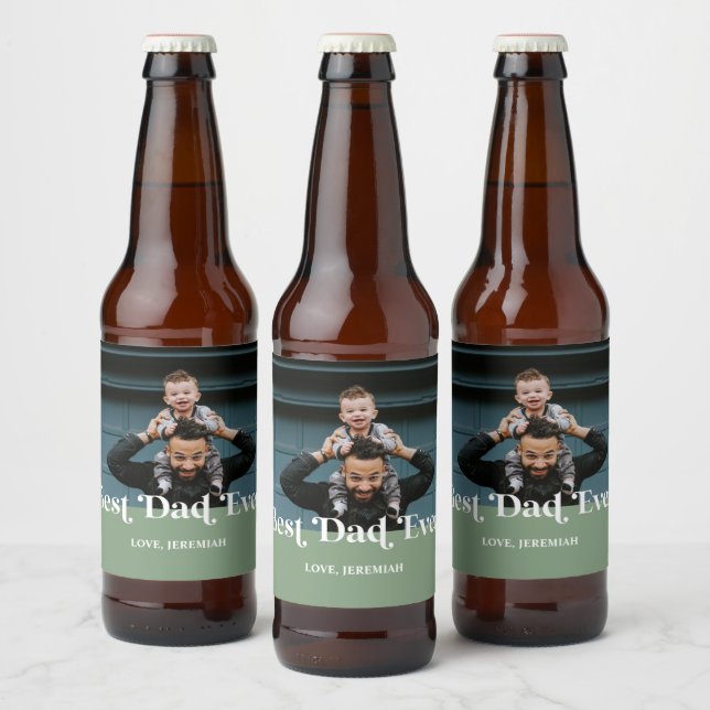 Green Retro Best Vater je benutzerdefiniertes Bild Bierflaschenetikett (Flaschen)