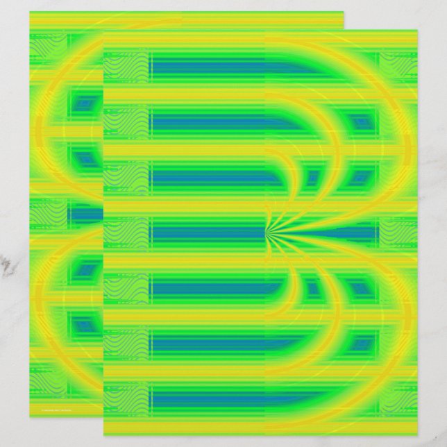 Green Retro Cathedral Scrapbook Paper 2-Sided Page (Vorne/Hinten)