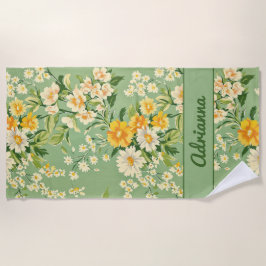 Green Retro Floral Strandtuch