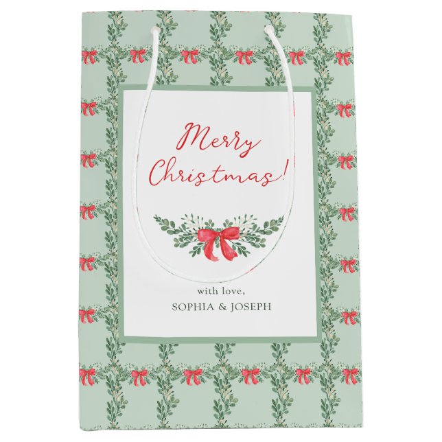 Green Retro Holiday Muster Mittlere Geschenktüte (Vorderseite)