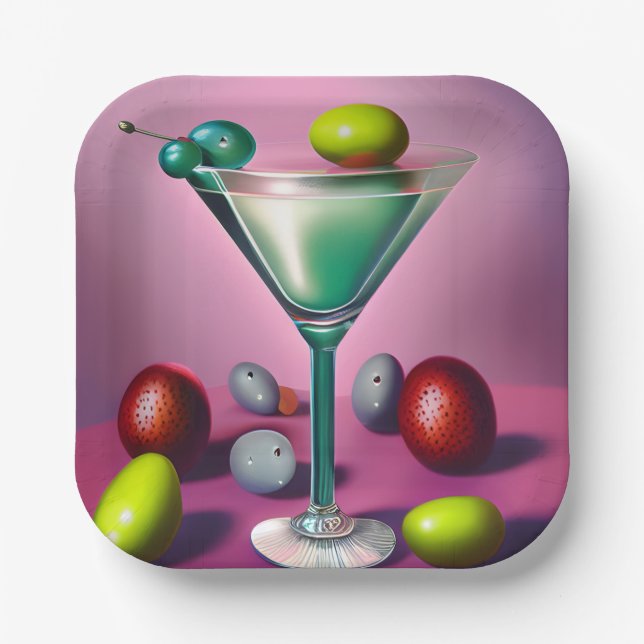 Green Retro Martini Pappteller (Vorderseite)
