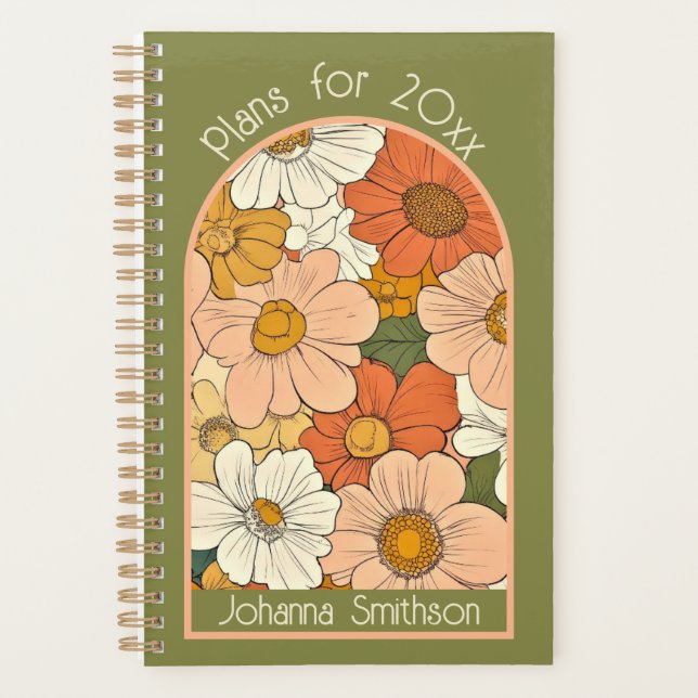 Green Retro Orange Groove Floral Petit Planificate (Devant)