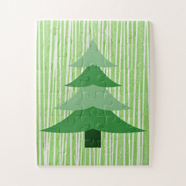 Green Retro Style Christmas Tree Puzzle enfant (Vertical)