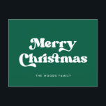 Green Retro Vintager Schriftart Frohe Weihnachten<br><div class="desc">Frohe Weihnachts-Postkarte: Klassisches Retro-Design,  mit Vintag inspirierter Typografie und klassischem grünem Hintergrund.</div>