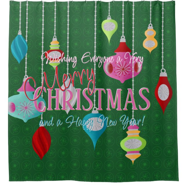 Green Retro Weihnachtsschmuck Duschvorhang (Vorderseite)