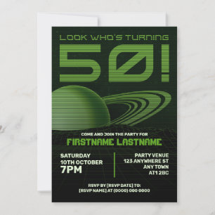 Green Retrowave 50th Birthday Party Invitation