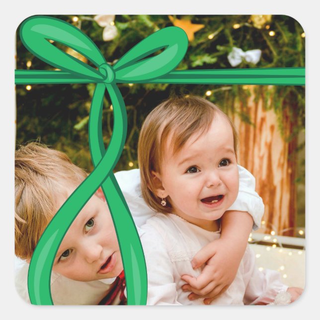 GREEN RIBBON BOW FOTO QUADRATISCHER AUFKLEBER (Vorderseite)