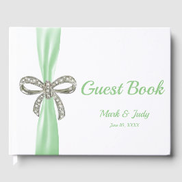 Green Ribbon Diamond Bow Wedding Guestbook Gästebuch