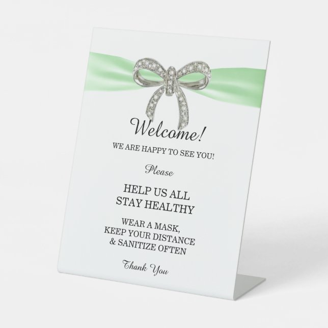 Green Ribbon Diamond Bow Wedding Safety Sockelschild (Vorderseite)