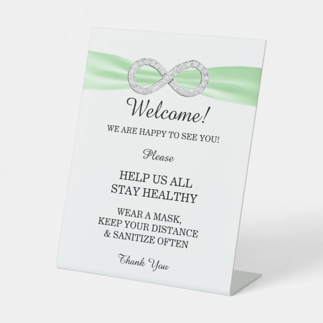 Green Ribbon Diamond Unendlichkeit Hochzeitssicher Sockelschild (Vorderseite)