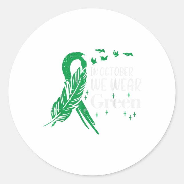 Green Ribbon Fether Awareness Men W Runder Aufkleber (Vorderseite)