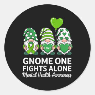 Green Ribbon Gnome ein Kampf allein psychische Ges Runder Aufkleber