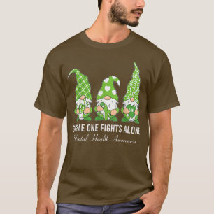 Green Ribbon Gnome One Fights Alone Mental Health T-Shirt