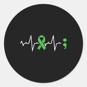 Green Ribbon Herzschlag psychische Gesundheit Bewu Runder Aufkleber