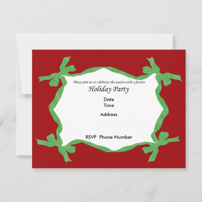 Green Ribbon Holiday Party Einladungskarte (Vorderseite)